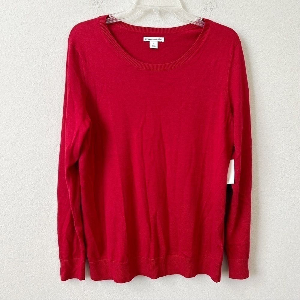 New Amazon Essentials Red crewneck cotton blend light sweater Sz Large